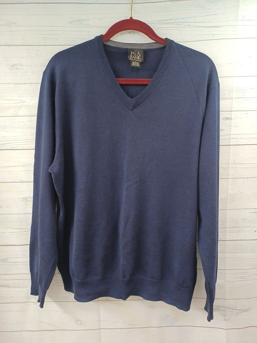 Jos A Bank Mens Sweater 100% Italian Merino Wool Navyblue L  V-Neck